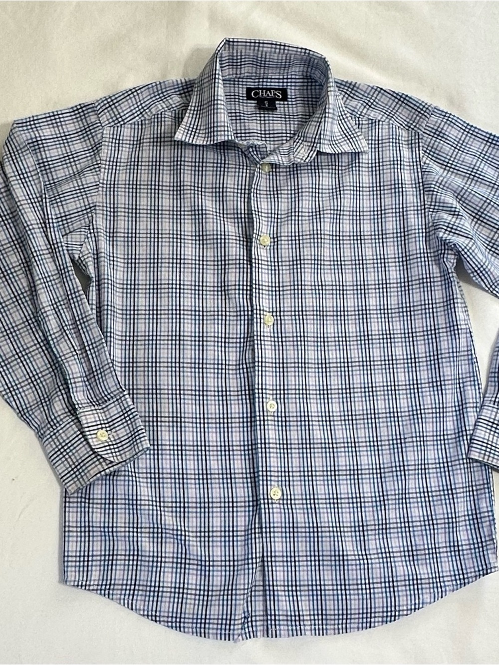 Chaps Boys Navy and White Plaid Dress Shirt